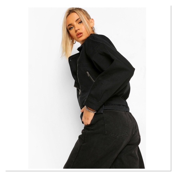 💫 HOST PICK 💫 Boohoo Black Denim Zip Biker Jacket - Picture 4 of 5